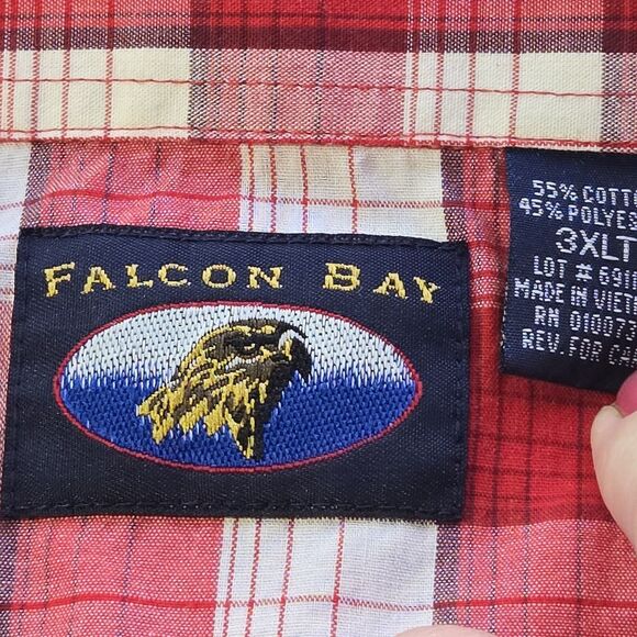 Falcon Bay Mens Red Plaid Pearl Snap Western Shirt 3XLT Pockets Short Sleeve - Picture 5 of 5